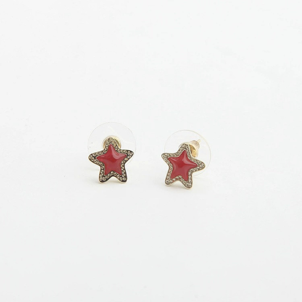 Kendra Scott Light Gold Red Glass Five Point Star Stud Earrings